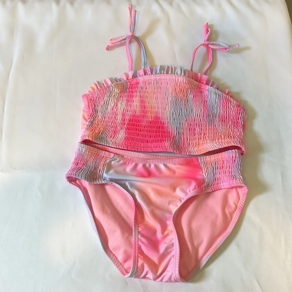 Justice Girls 2 Piece Ruched Bandeau Top Bikini Swimsuit